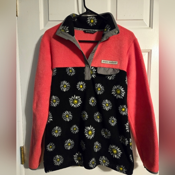 Simply Southern Floral Pullover Pink & Black Fleece, Size Small - Picture 2 of 8